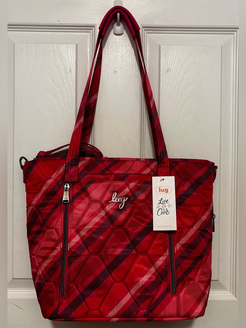 Lug NWT Rally Tote Bag Berry Plaid
